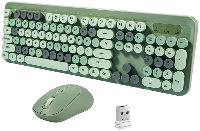 Main image of LAMA Colorful Wireless Keyboard and Mouse Combo, Full-Sized Bluetooth Round Keyboard, Adjustable DPI Mouse, 2.4GHz USB Receiver, Silent Keyboard and Cute Mouse for PC, Windows, MAC, Desktop, La