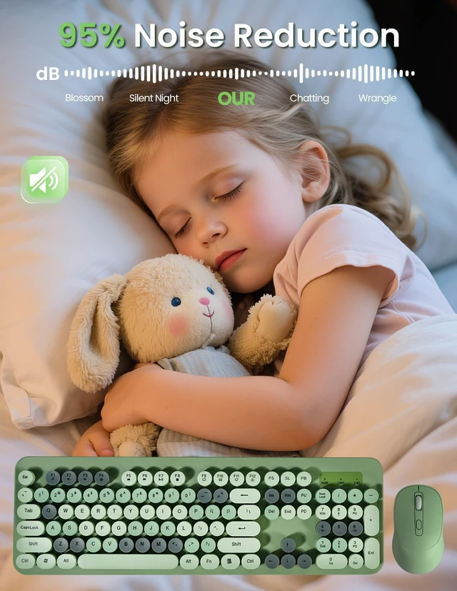 Alt view image 5 of 5 - LAMA Colorful Wireless Keyboard and Mouse Combo, Full-Sized Bluetooth Round Keyboard, Adjustable DPI Mouse, 2.4GHz USB Receiver, Silent Keyboard and Cute Mouse for PC, Windows, MAC, Desktop, La