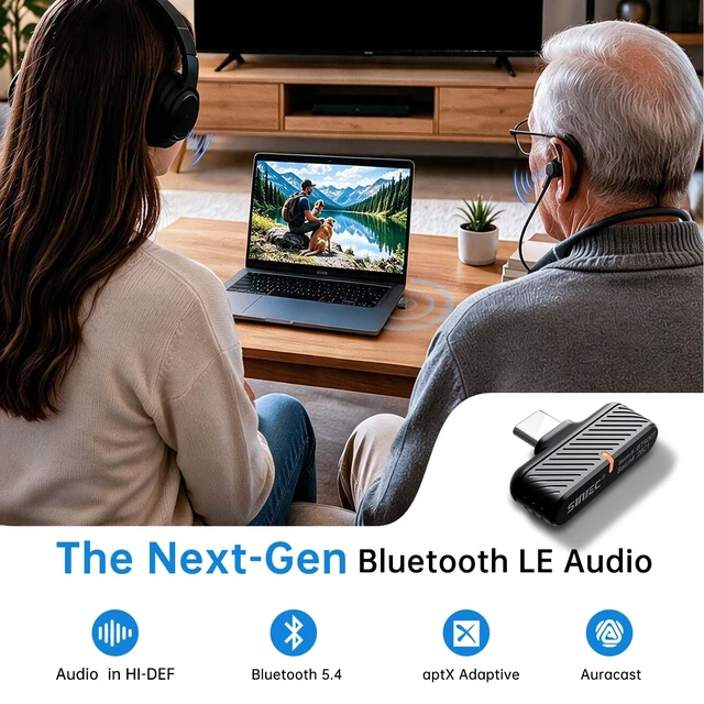 Alt view image 2 of 5 - SUNITEC Auracast USB-C Bluetooth Dongle Adapter for PC & PS5 with LE Audio