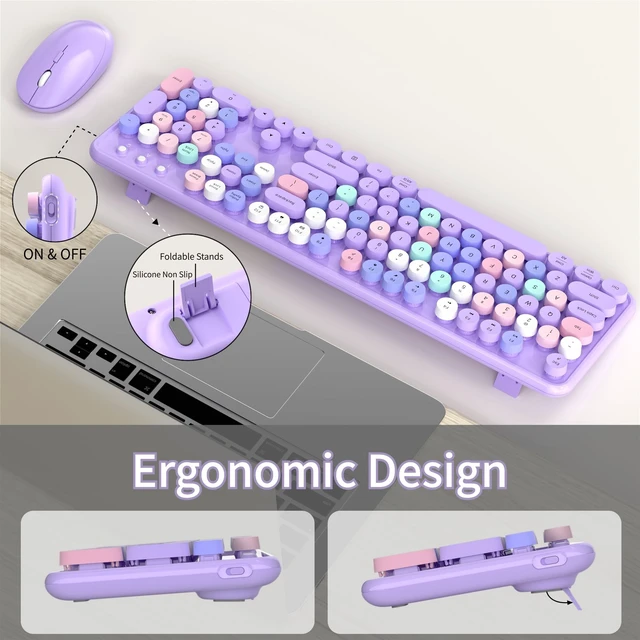 Alt view image 2 of 5 - KEQTFT Colorful Wireless Keyboard and Mouse Combos, Purple Colorful