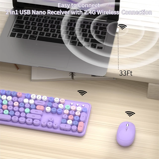 Alt view image 3 of 5 - KEQTFT Colorful Wireless Keyboard and Mouse Combos, Purple Colorful