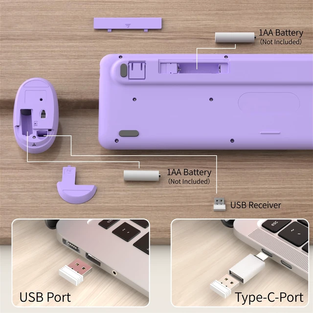 Alt view image 4 of 5 - KEQTFT Colorful Wireless Keyboard and Mouse Combos, Purple Colorful