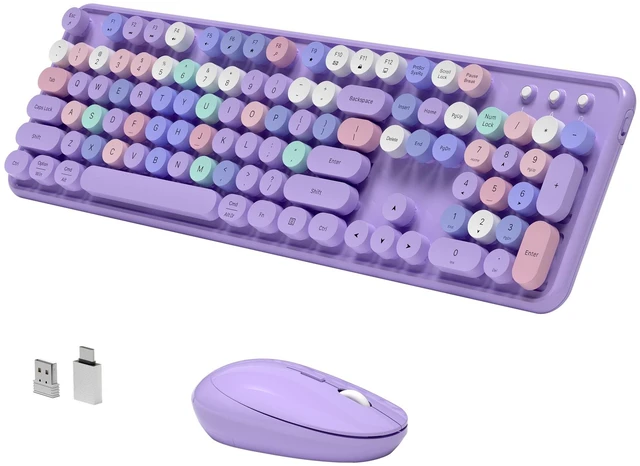 Main image of KEQTFT Colorful Wireless Keyboard and Mouse Combos, Purple Colorful