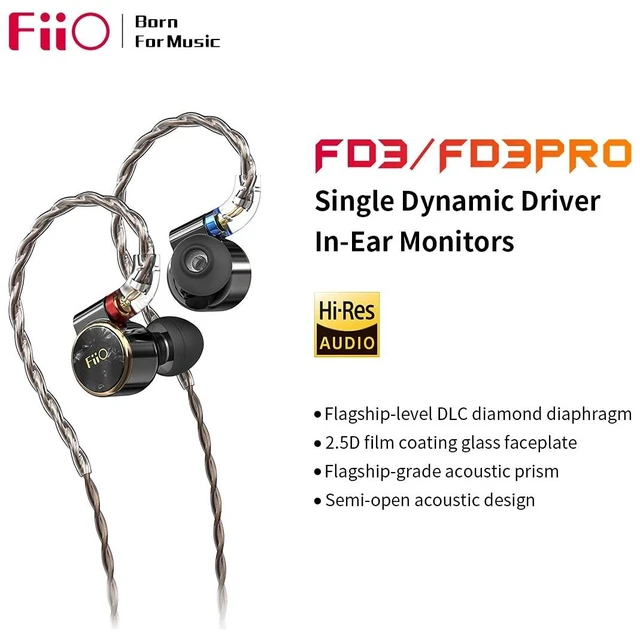 Alt view image 3 of 5 - FIIO FD3 PRO Earphones in-Ear Earbuds High Resolution 1DD Deep Bass Detachable MMCX Connector with 2.5/3.5/4.4mm Plugs DLC Black