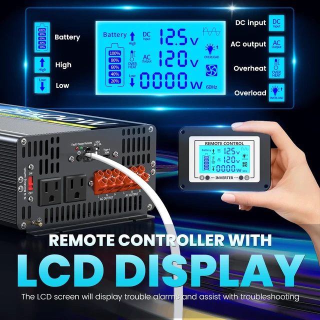 Alt view image 4 of 5 - 2500W Pure Sine Wave Inverter, Built-in ATS,12V DC to 110V AC,5000W Peak