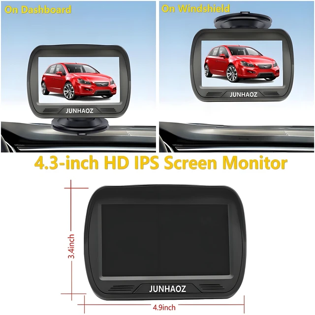Alt view image 3 of 5 - JUNHAOZ Car Rear View Camera, Backup Camera for Car, Trucks, SUVs, Pickup, 4.3-inch IPS Monitor, Night Vision, DIY Guide Lines, Front/Rear Camera Switch,IP69 Waterproof K4301
