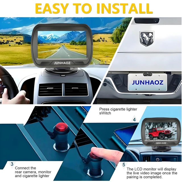 Alt view image 2 of 5 - JUNHAOZ Car Rear View Camera, Backup Camera for Car, Trucks, SUVs, Pickup, 4.3-inch IPS Monitor, Night Vision, DIY Guide Lines, Front/Rear Camera Switch,IP69 Waterproof K4301