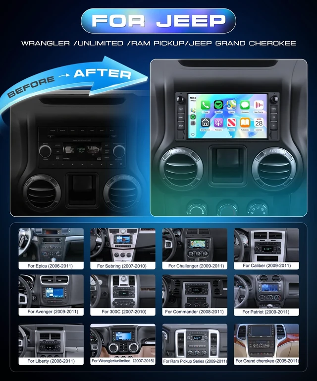Alt view image 2 of 5 - 4+64G Car Stereo for Jeep Wrangler JK 2007-2015 Grand Cherokee 2005-2011