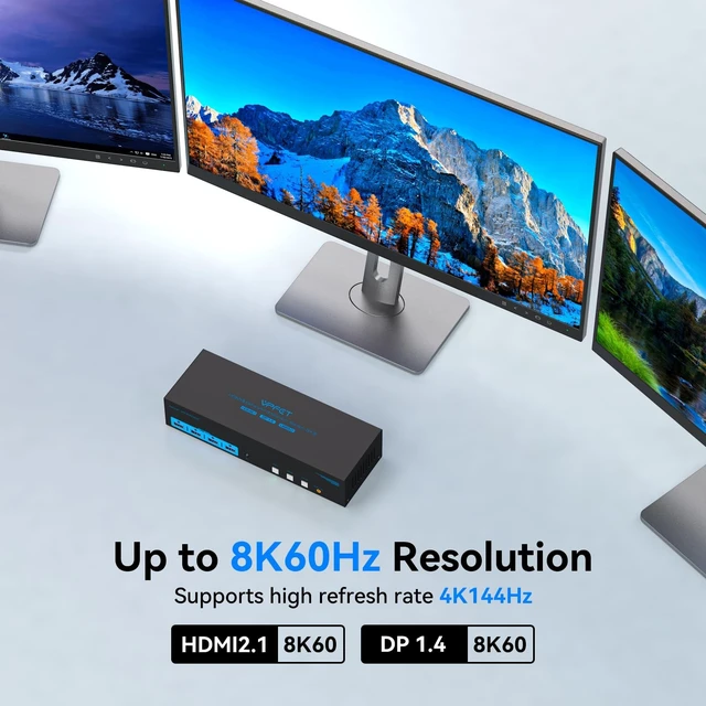 Alt view image 5 of 5 - 4K144Hz Displayport KVM Switch 3 Monitors 3 Computers 1 HDMI 8K30Hz