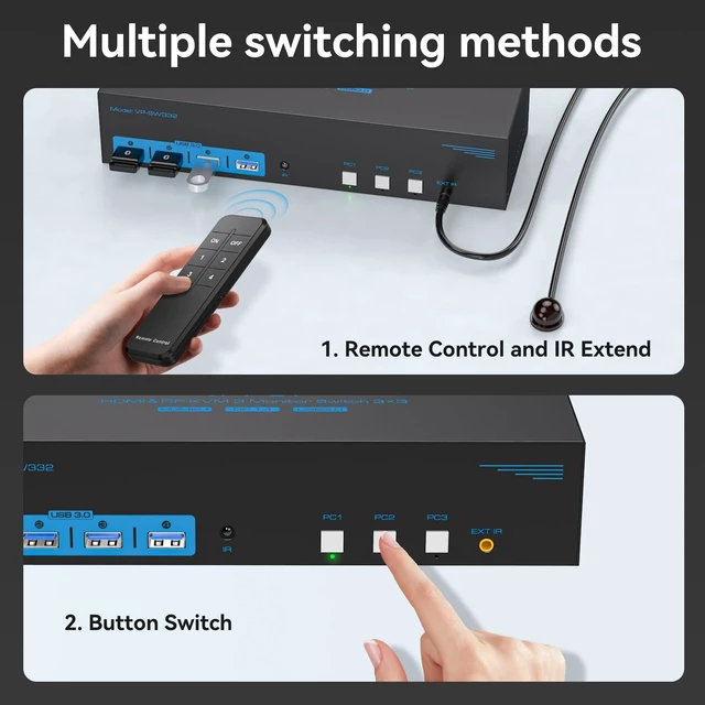 Alt view image 4 of 5 - 4K144Hz Displayport KVM Switch 3 Monitors 3 Computers 1 HDMI 8K30Hz