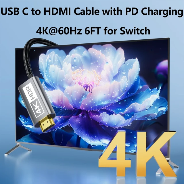 Alt view image 2 of 5 - THANDBLE 4K@60Hz USB-C to HDMI Cable 100W PD Fast Charging 6FT,Plug & Play