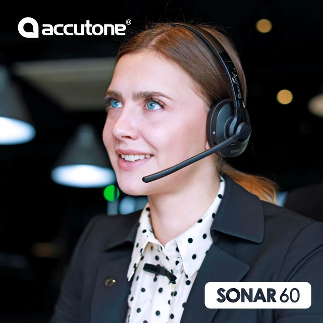 Alt view image 2 of 5 - Accutone Sonar 60 Dual Bluetooth & USB Wired Headse - Bluetooth Headset with NC Mic, Long-Enduring Battery for PC/Mac & Cell Phones. Works with MS Teams/Skype/Zoom