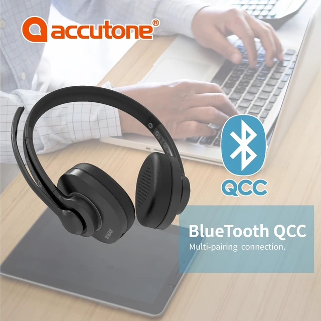 Alt view image 4 of 5 - Accutone Sonar 60 Dual Bluetooth & USB Wired Headse - Bluetooth Headset with NC Mic, Long-Enduring Battery for PC/Mac & Cell Phones. Works with MS Teams/Skype/Zoom