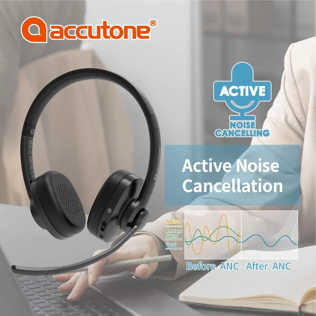 Alt view image 5 of 5 - Accutone Sonar 60 Dual Bluetooth & USB Wired Headse - Bluetooth Headset with NC Mic, Long-Enduring Battery for PC/Mac & Cell Phones. Works with MS Teams/Skype/Zoom