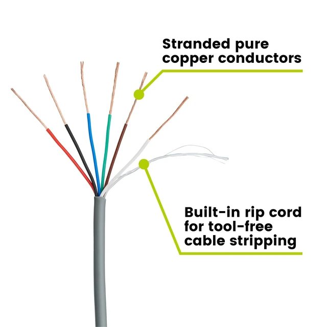 Alt view image 4 of 5 - TRUE CABLE 22/6 AWG Sound & Security Speaker Wire, Unshielded Stranded Pure Copper Bulk Cable, CMR/CL3R Riser in-Wall, UL13 300V, Gray, 500ft