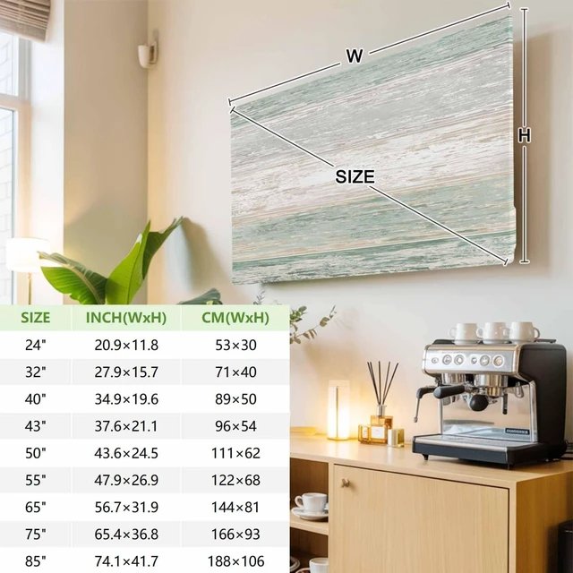 Alt view image 3 of 5 - Vintage Sage Green Grey TV Cover Indoor Elastic TVs Screen Protector, Farmhouse Barn Monitor Covers Inside Dust Proof Slipcover, Retro Wooden Striped 55 Inch TV Cover for Flat or Curved TVs