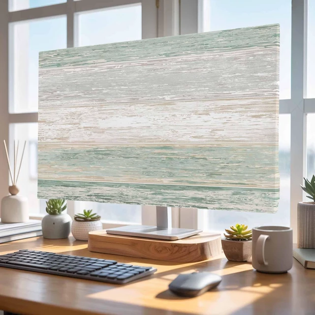 Alt view image 4 of 5 - Vintage Sage Green Grey TV Cover Indoor Elastic TVs Screen Protector, Farmhouse Barn Monitor Covers Inside Dust Proof Slipcover, Retro Wooden Striped 55 Inch TV Cover for Flat or Curved TVs