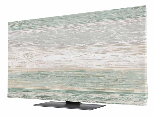 Main image of Vintage Sage Green Grey TV Cover Indoor Elastic TVs Screen Protector, Farmhouse Barn Monitor Covers Inside Dust Proof Slipcover, Retro Wooden Striped 55 Inch TV Cover for Flat or Curved TVs