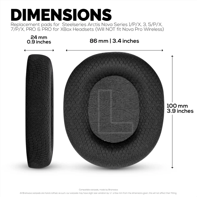 Alt view image 4 of 5 - Fabric Earpads for Steelseries Arctis Nova Series 1/P/X, 3, 5/P/X, 7/P/X, PRO & PRO for Xbox Headsets, Breathable Mesh Fabric & High-Grade Memory Foam - Thicker, Comfier & Long Lasting, By Brainwavz