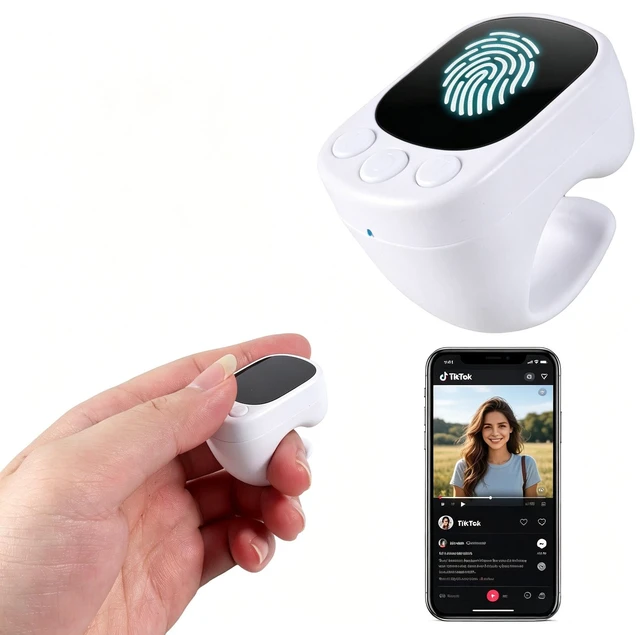 Main image of Ring Type Air Mouse, Bluetooth 5.4, Touch Screen, Compatible with iOS/Android/Smartphones/Tablets, Ergonomic, 0.4oz (12.5g), Lightweight, Remote Control, Multi-Function, For Home / Commuting (white)