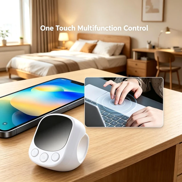Alt view image 3 of 5 - Ring Type Air Mouse, Bluetooth 5.4, Touch Screen, Compatible with iOS/Android/Smartphones/Tablets, Ergonomic, 0.4oz (12.5g), Lightweight, Remote Control, Multi-Function, For Home / Commuting (white)