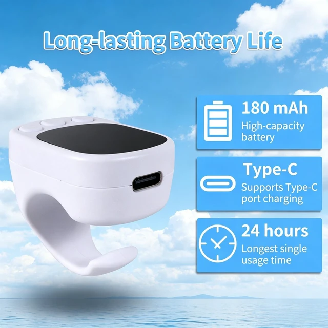 Alt view image 5 of 5 - Ring Type Air Mouse, Bluetooth 5.4, Touch Screen, Compatible with iOS/Android/Smartphones/Tablets, Ergonomic, 0.4oz (12.5g), Lightweight, Remote Control, Multi-Function, For Home / Commuting (white)