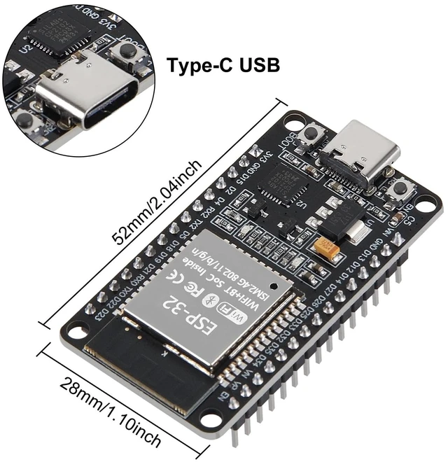 Alt view image 2 of 5 - DWEII 10PCS ESP32S 30Pin ESP32 Type-C ESP 32 Development Board,CP2102 Chip 2.4GHz Dual Mode WiFi+Bluetooth 4.2 Dual Core Microcontroller Support AP/STA/AP+STA for Arduino