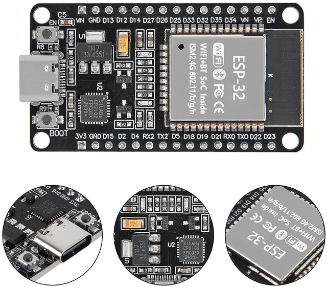 Alt view image 4 of 5 - DWEII 10PCS ESP32S 30Pin ESP32 Type-C ESP 32 Development Board,CP2102 Chip 2.4GHz Dual Mode WiFi+Bluetooth 4.2 Dual Core Microcontroller Support AP/STA/AP+STA for Arduino