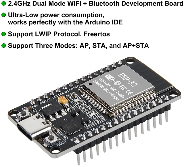 Alt view image 5 of 5 - DWEII 10PCS ESP32S 30Pin ESP32 Type-C ESP 32 Development Board,CP2102 Chip 2.4GHz Dual Mode WiFi+Bluetooth 4.2 Dual Core Microcontroller Support AP/STA/AP+STA for Arduino