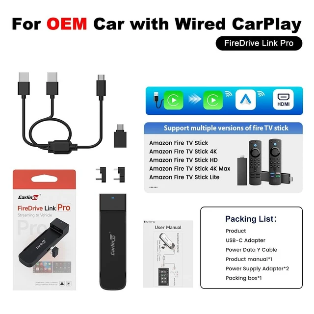 Alt view image 2 of 5 - Wireless CarPlay Adapter CarlinKit FireDrive Link Pro 3-in-1 for TV Stick
