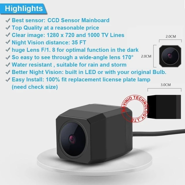 Alt view image 5 of 5 - Super Pro HD Waterproof Car Rear View Backup License Plate Light Camera Night Vision, Replacement for Phideon 2016/Variant 2016/Golf Sports Van 2016 Porsche Cayenne