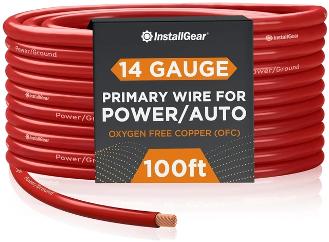 Main image of InstallGear 100ft 14 Gauge OFC Copper Speaker Wire - Red Primary Cable for Car Audio, Home Theater, and Outdoor Use - Flexible PVC Jacket - Easy Polarity ID - Radio and Stereo