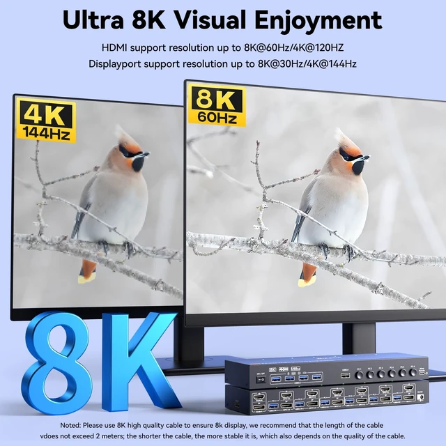 Alt view image 3 of 5 - KVM Switch 2 Monitors 6 Computers HDMI + DisplayPort, KCEVE DP 6 Computer KVM Switcher, 8K@30Hz/4k@144Hz for 6 PC Share 2 Display and USB 3.0 Devices