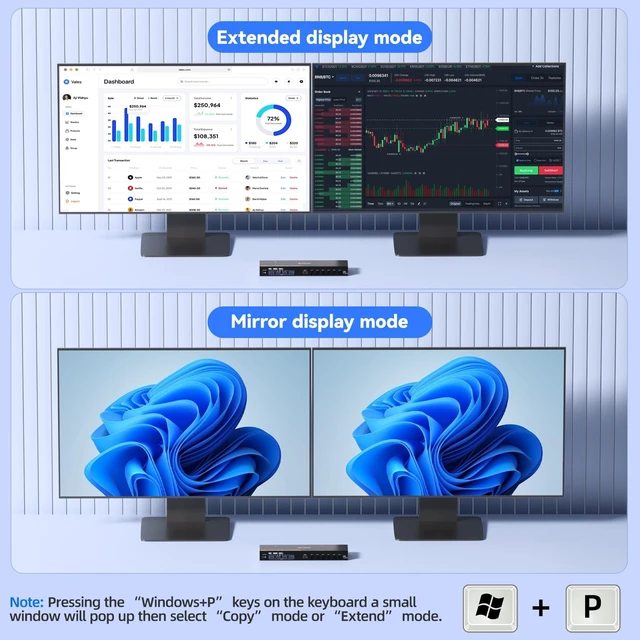 Alt view image 4 of 5 - KVM Switch 2 Monitors 6 Computers HDMI + DisplayPort, KCEVE DP 6 Computer KVM Switcher, 8K@30Hz/4k@144Hz for 6 PC Share 2 Display and USB 3.0 Devices