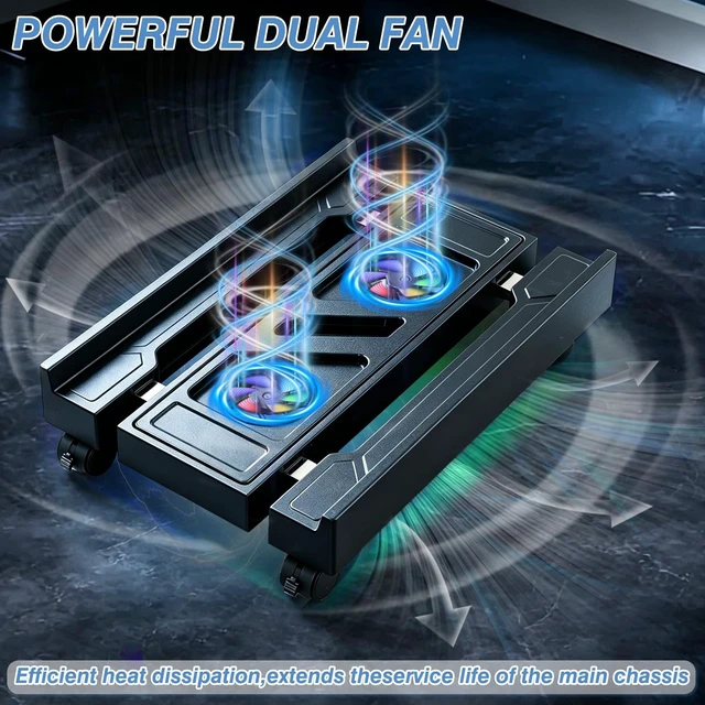 Alt view image 4 of 5 - Hmseng PC Stand for PC Tower With F, Computer Desktop Stand with 4 Lockable Castors, Universal Adjustable CPU Stand with Wheels - (New Black)