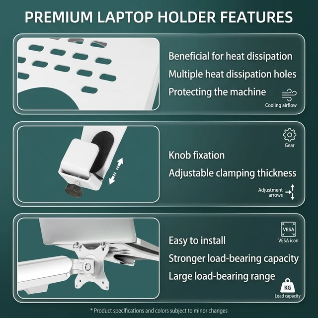 Alt view image 3 of 5 - HILLPORT Laptop Tray Mount, VESA Monitor Arm Plate, 10-18.3", 19.8 lbs