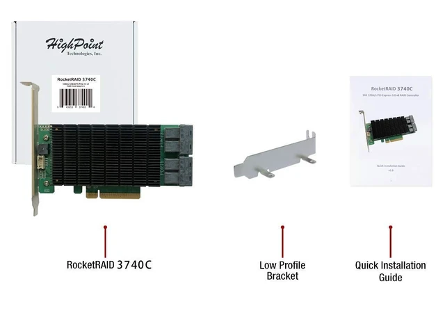 Alt view image 4 of 4 - HighPoint Technologies RocketRAID 3740C PCIe 3.0 x8 16-Port 12Gb/s SAS RAID Controller (RR3740C)