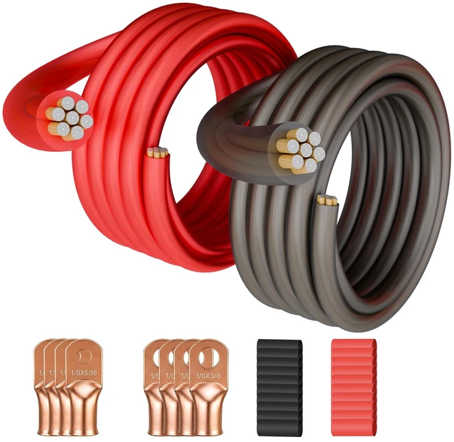 Main image of 0 Gauge Wire Kit 2-Pack, 35FT Red + 35FT Black CCA Cable