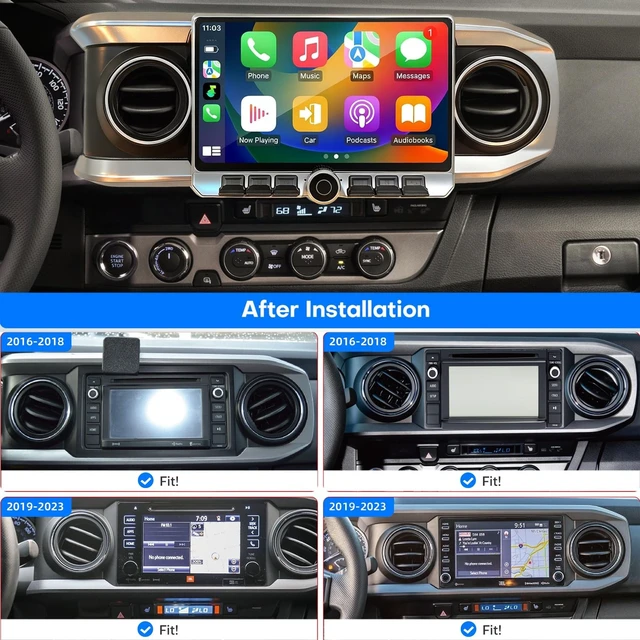 Alt view image 2 of 5 - Radio for Toyota Tacoma 2016 2017 2018 2019 2020 2021 2022 Car Stereo Android 14 8 Core 4G RAM + 64G ROM QLED 10 Inch Touch Screen Carplay & Android Auto Bluetooth WiFi SWC GPS FM Head Unit