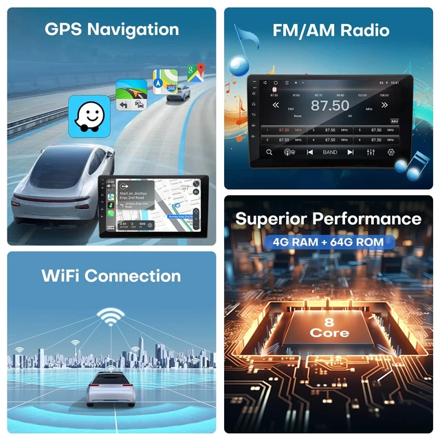 Alt view image 4 of 5 - Radio for Toyota Tacoma 2016 2017 2018 2019 2020 2021 2022 Car Stereo Android 14 8 Core 4G RAM + 64G ROM QLED 10 Inch Touch Screen Carplay & Android Auto Bluetooth WiFi SWC GPS FM Head Unit
