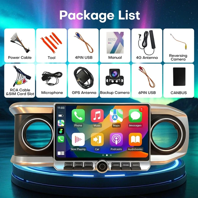 Alt view image 5 of 5 - Radio for Toyota Tacoma 2016 2017 2018 2019 2020 2021 2022 Car Stereo Android 14 8 Core 4G RAM + 64G ROM QLED 10 Inch Touch Screen Carplay & Android Auto Bluetooth WiFi SWC GPS FM Head Unit