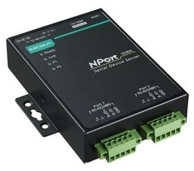 Main image of MOXA NPort 5230A-T 2 Port Device Server, 10/100M Ethernet, RS-422/485, Terminal Block, 15KV ESD, 0.5KV Serial Surge, 12~48VDC, -40~75C