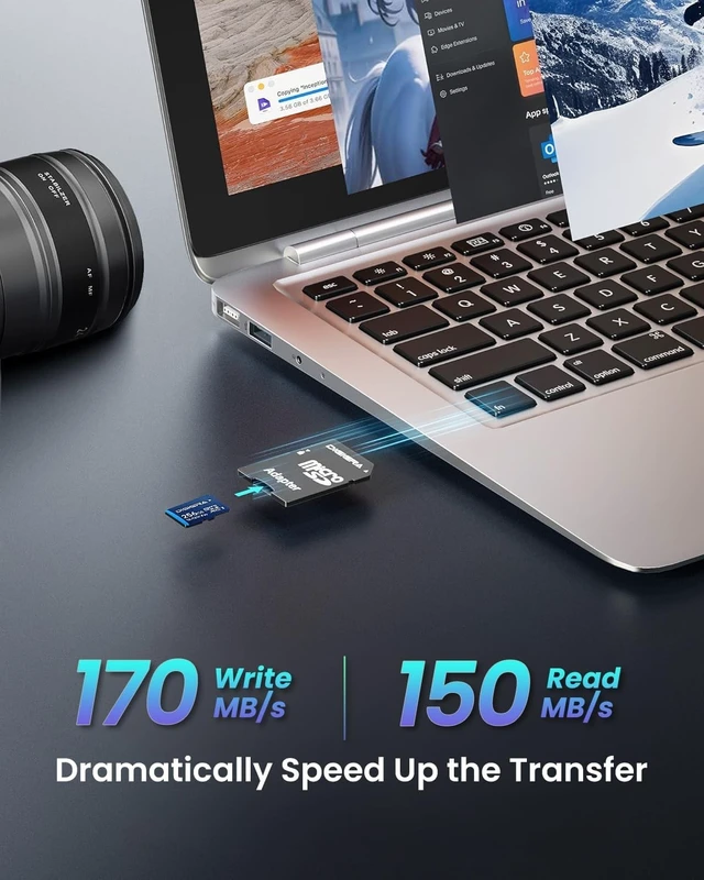Alt view image 2 of 5 - DIGIERA 256GB LT100 microSDXC UHS-I Memory Card with Adapter - up to 170MB/s, C10, U3, V30, 4K, A2, Micro SD Card for Smartphones, Tablets, Cameras, Gaming Consoles, and Drones (1 Pack)