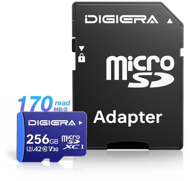 Main image of DIGIERA 256GB LT100 microSDXC UHS-I Memory Card with Adapter - up to 170MB/s, C10, U3, V30, 4K, A2, Micro SD Card for Smartphones, Tablets, Cameras, Gaming Consoles, and Drones (1 Pack)