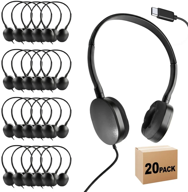 Main image of ZHENWAY USB-C Headphones Bulk 20 Pack, Black