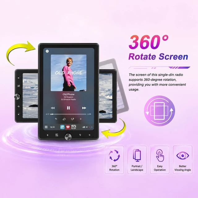 Alt view image 4 of 5 - 10.4" Rotatable Single Din Car Stereo Touchscreen Radio Wireless CarPlay Android Auto, Bluetooth 5.2 WiFi6 HD 1280 * 800 IPS Display with Backup Camera