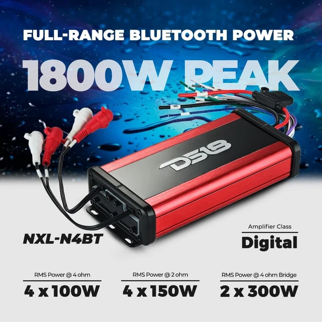 Alt view image 2 of 5 - DS18 NXL-N4BT Ultra-Compact Waterproof 4-Channel Car Amplifier with Bluetooth 5.1 Built-in, Full-Range Class D Digital Amp, 1800W Peak, IP67 Marine Rated, 4x100W RMS @ 4 Ohm