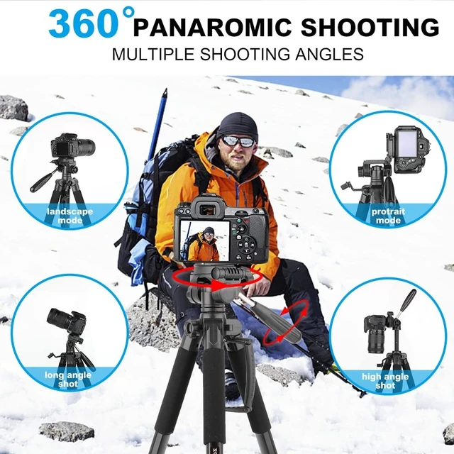 Alt view image 2 of 5 - ZOMEi 188cm Heavy Duty DSLR Tripod Stand, Tall Multi-Functional Extension, Multi-Angle Shooting, Compatible with Cameras, Mobile Phones, Projector, Binoculars, Spotting Scope, Black