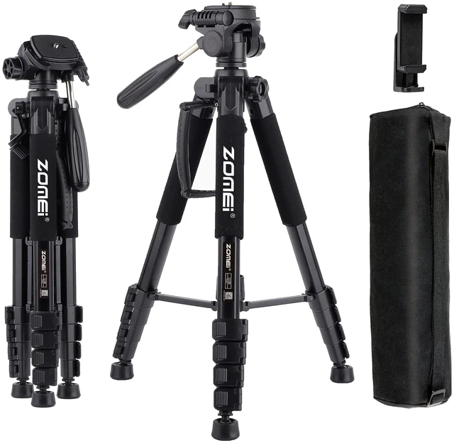 Main image of ZOMEi 188cm Heavy Duty DSLR Tripod Stand, Tall Multi-Functional Extension, Multi-Angle Shooting, Compatible with Cameras, Mobile Phones, Projector, Binoculars, Spotting Scope, Black