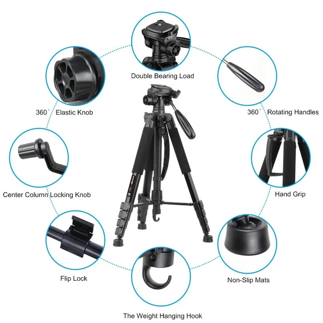 Alt view image 3 of 5 - ZOMEi 188cm Heavy Duty DSLR Tripod Stand, Tall Multi-Functional Extension, Multi-Angle Shooting, Compatible with Cameras, Mobile Phones, Projector, Binoculars, Spotting Scope, Black